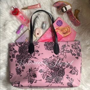 Victoria's Secret Limited Edition Baby Pink Black Floral Tote Bag Purse